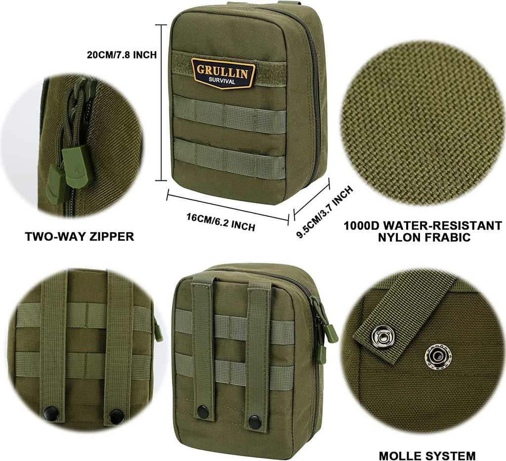 GRULLIN MOLLE IFAK Trauma Kit,Tactical First Aid Kit,Emergency EMT MedKit for Car Travel Adventure Kayak Camp Hunt,Tourniquet Bandage Bleed Control Kit