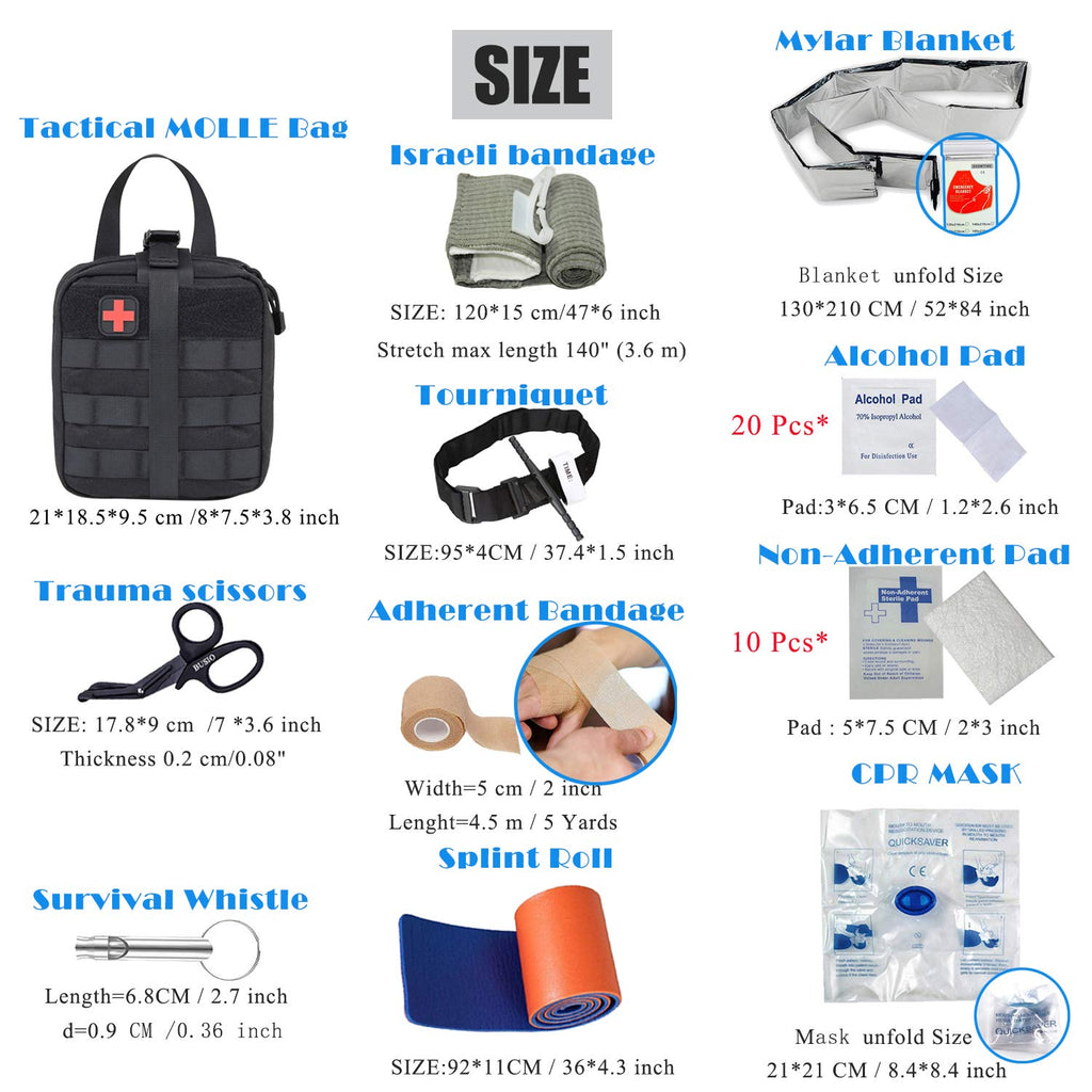 GRULLIN Survival First Aid Kits | Portable Israeli Bandage Tourniquet Splint Roll EMT Scissors Survival Bag, Practical Professional First Aid Kits for Outdoor,Room, car