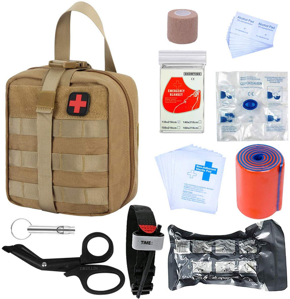 GRULLIN Survival First Aid Kits | Portable Israeli Bandage Tourniquet Splint Roll EMT Scissors Survival Bag, Practical Professional First Aid Kits for Outdoor,Room, car