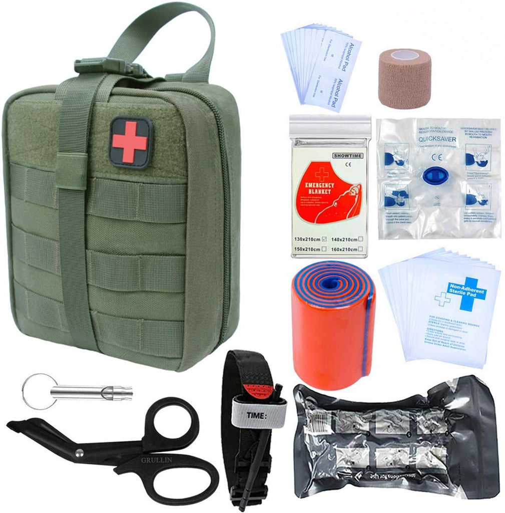 GRULLIN Survival First Aid Kits | Portable Israeli Bandage Tourniquet Splint Roll EMT Scissors Survival Bag, Practical Professional First Aid Kits for Outdoor,Room, car