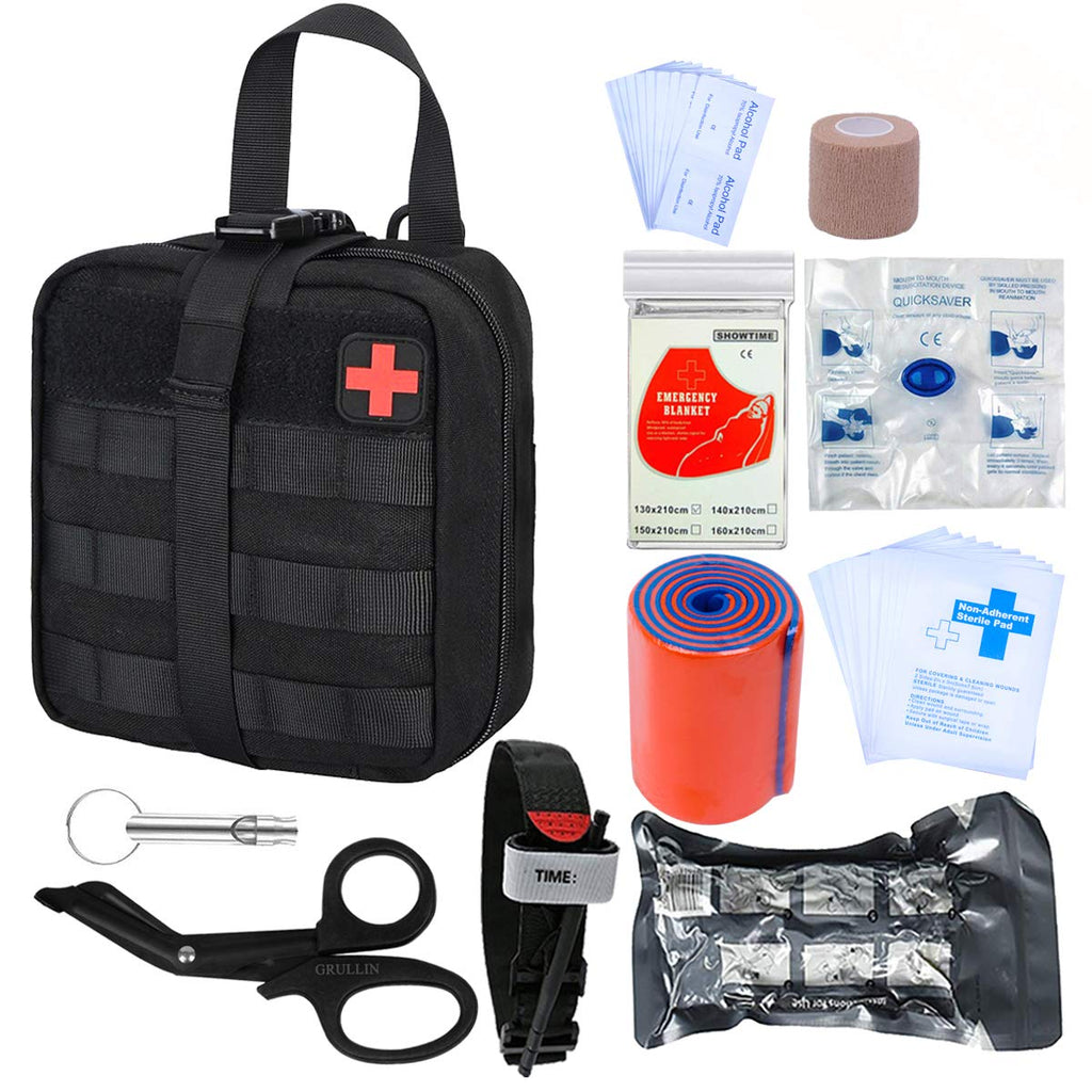 GRULLIN Survival First Aid Kits | Portable Israeli Bandage Tourniquet Splint Roll EMT Scissors Survival Bag, Practical Professional First Aid Kits for Outdoor,Room, car